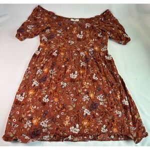 Live To Be Spoiled Women's XXL Rust Floral Print Off Shoulder Dress NWT‎